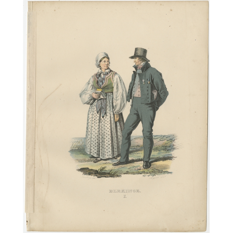 Pl. 1 Antique Costume Print of Blekinge by Sandberg (c.1864)