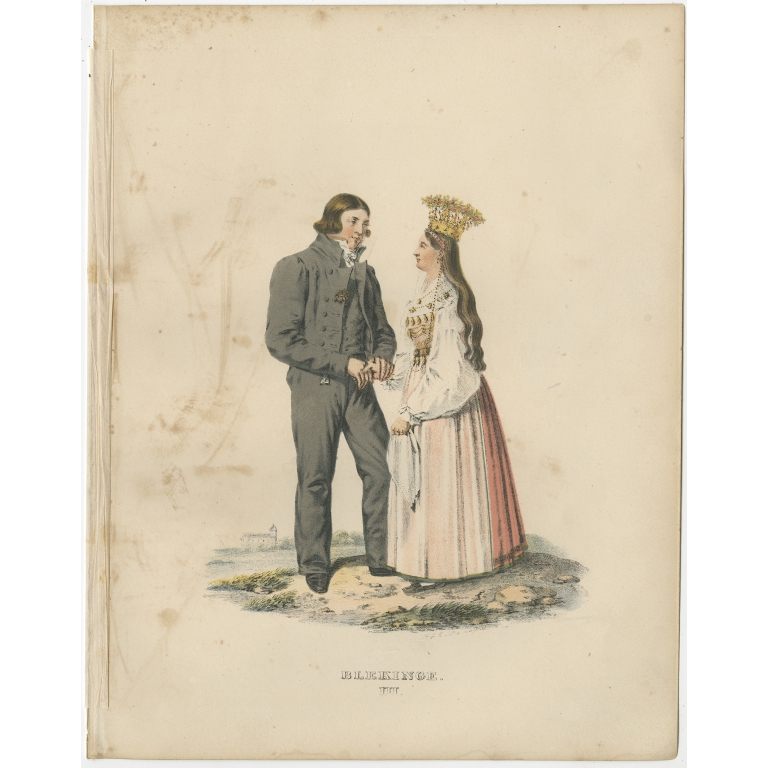 Pl. 3 Antique Costume Print of Blekinge by Sandberg (c.1864)