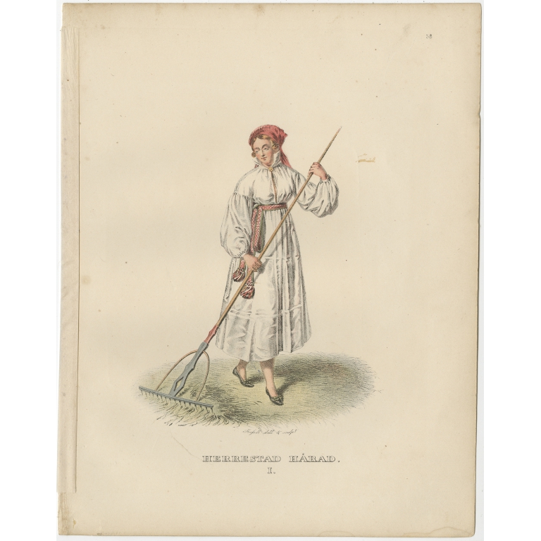 Pl. 1 Antique Costume Print of Herrestad Härad by Sandberg (c.1864)