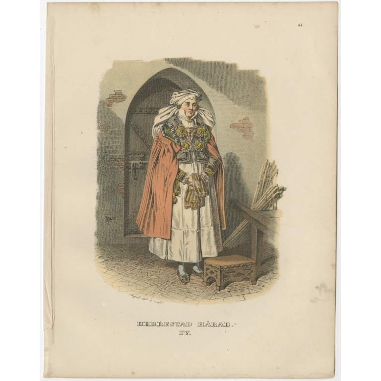 Pl. 4 Antique Costume Print of Herrestad Härad by Sandberg (c.1864)