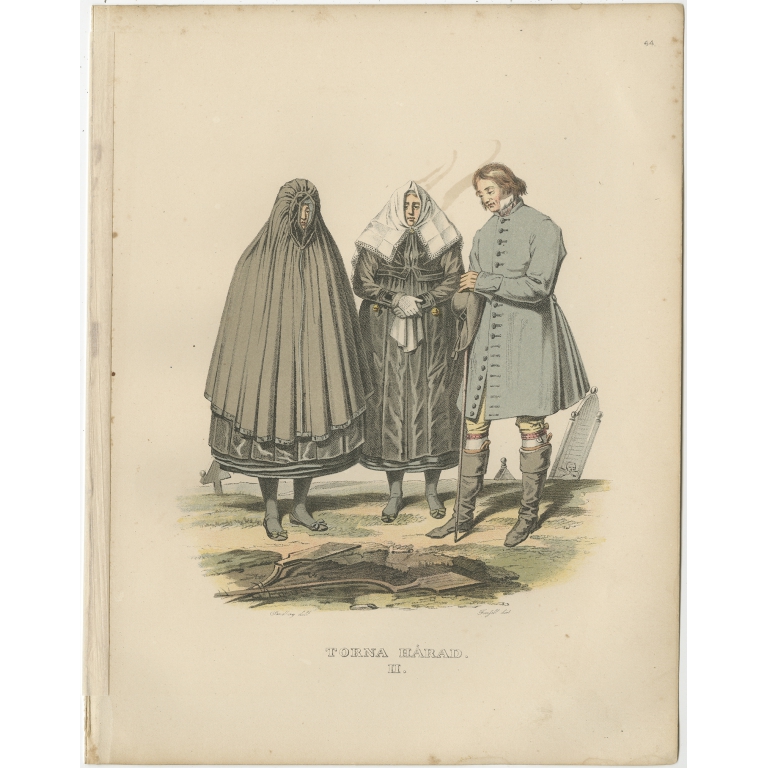 Pl. 2 Antique Costume Print of Torna Härad by Sandberg (c.1864)