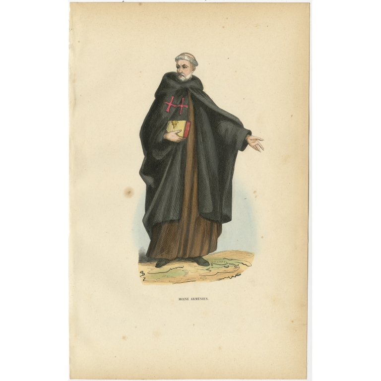 Antique Print of an Armenian Monk by Tiron (1845)