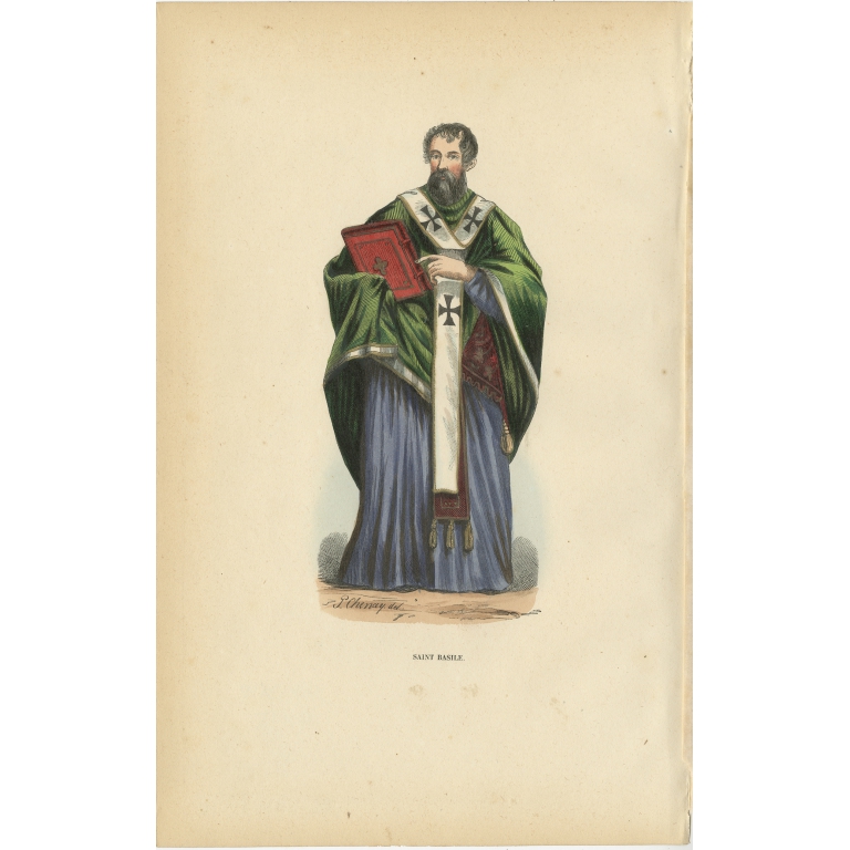 Antique Print of Saint Basil by Tiron (1845)