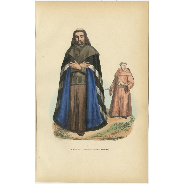 Antique Print of a Greek Monk by Tiron (1845)