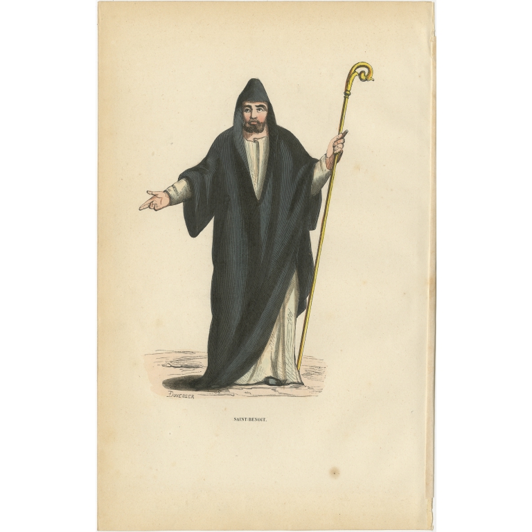 Antique Print of Saint Benoit by Tiron (1845)