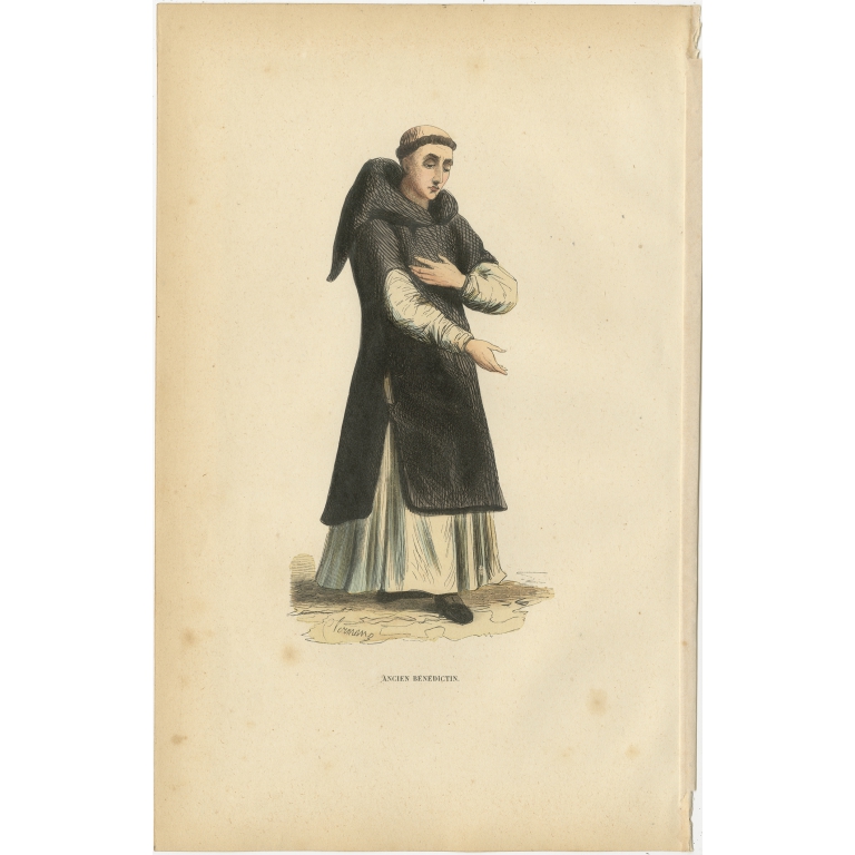 Antique Print of a Benedictine by Tiron (1845)