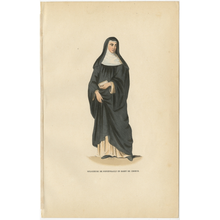 Antique Print of a Nun of Fontevraud by Tiron (1845)