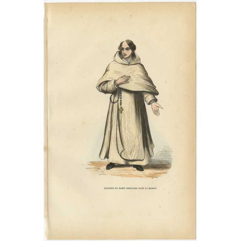 Antique Print of an Augustinian in white Habit by Tiron (1845)