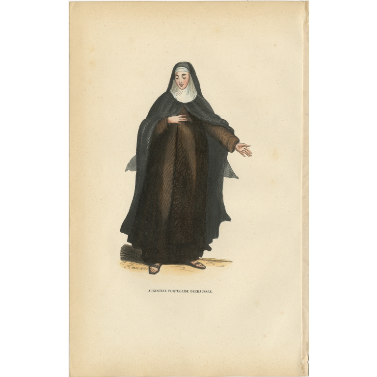 Antique Print of an Augustinian of Portugal by Tiron (1845)