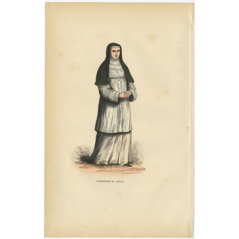 Antique Print of a Canoness of Saint John Lateran by Tiron (1845)