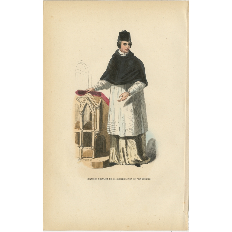 Antique Print of a Canon of the Congregation of Windesheim by Tiron (1845)