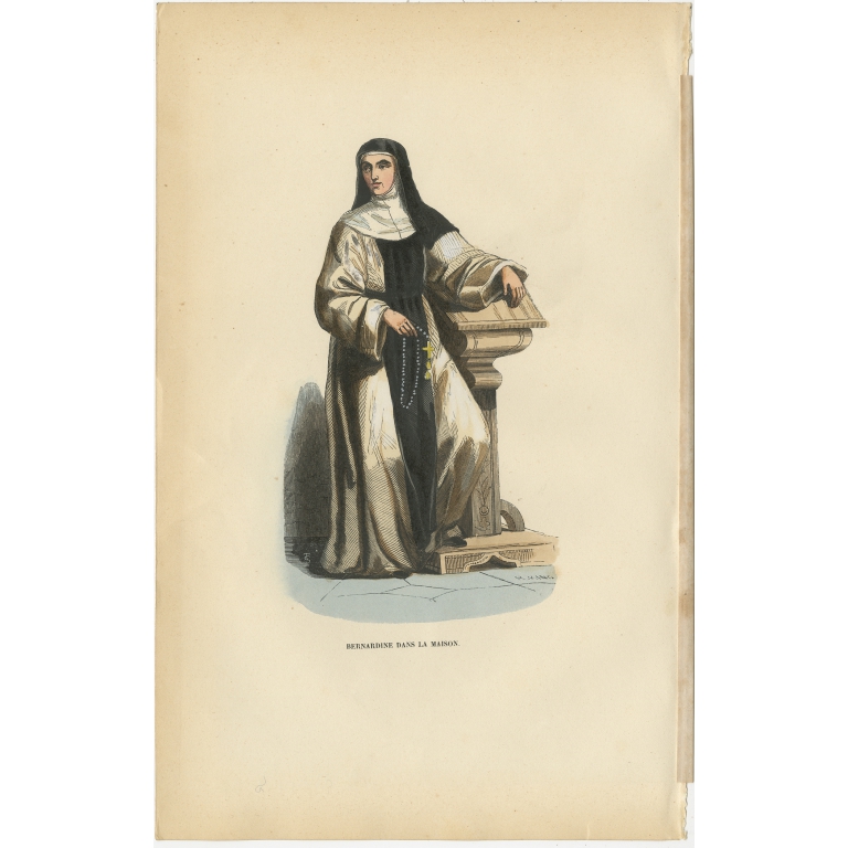 Antique Print of a Bernardine Nun by Tiron (1845)