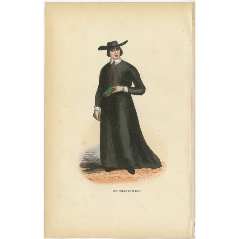 Antique Print of a Monk of Burgos by Tiron (1845)