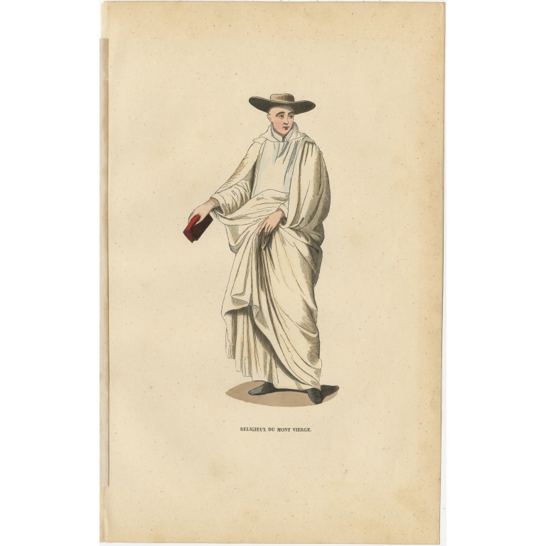 Antique Print of a Religious Person of Mont Vierge by Tiron (1845)