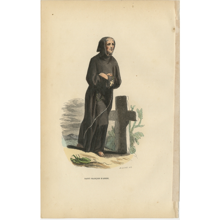 Antique Print of Francis of Assisi by Tiron (1845)