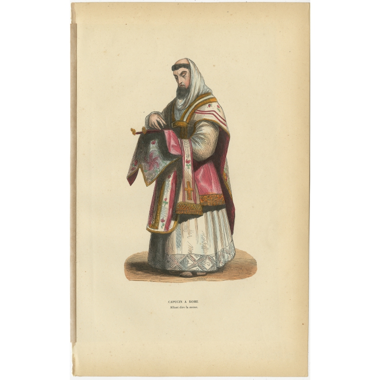 Antique Print of a Capuchin of Rome by Tiron (1845)