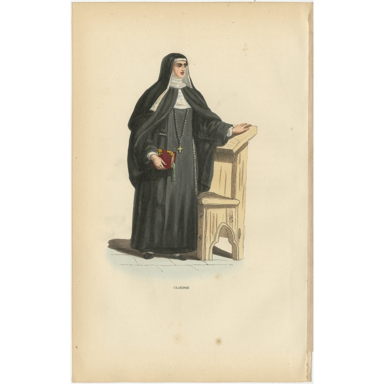 Antique Print of a Poor Clare Nun by Tiron (1845)