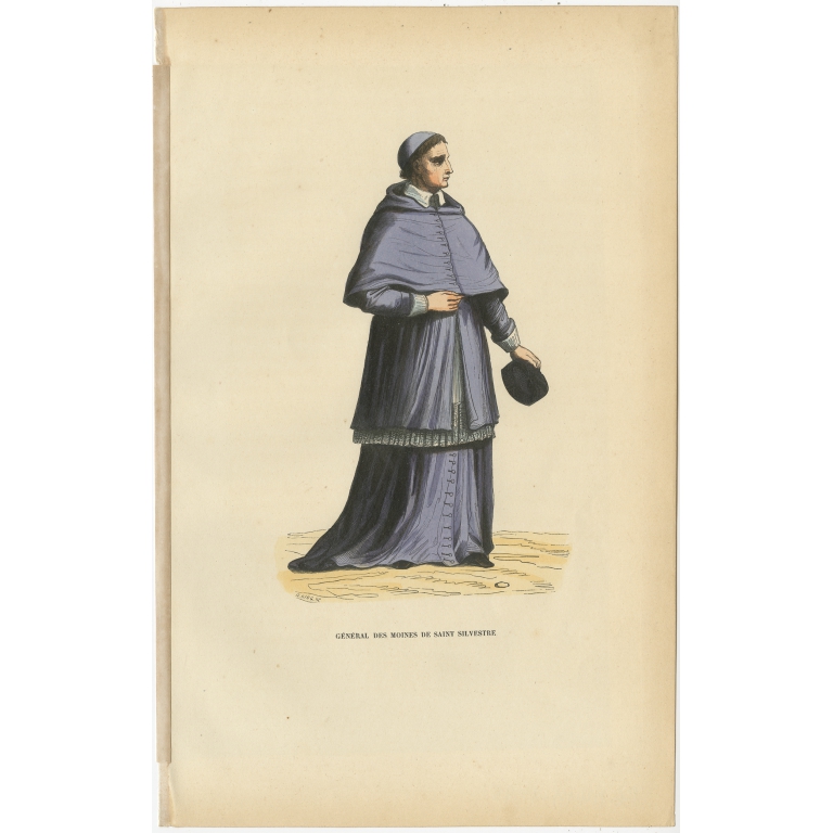 Antique Print of a Sylvestrine Monk by Tiron (1845)