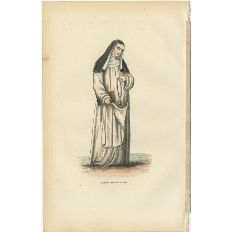 Antique Print of a Dominican Nun by Tiron (1845)