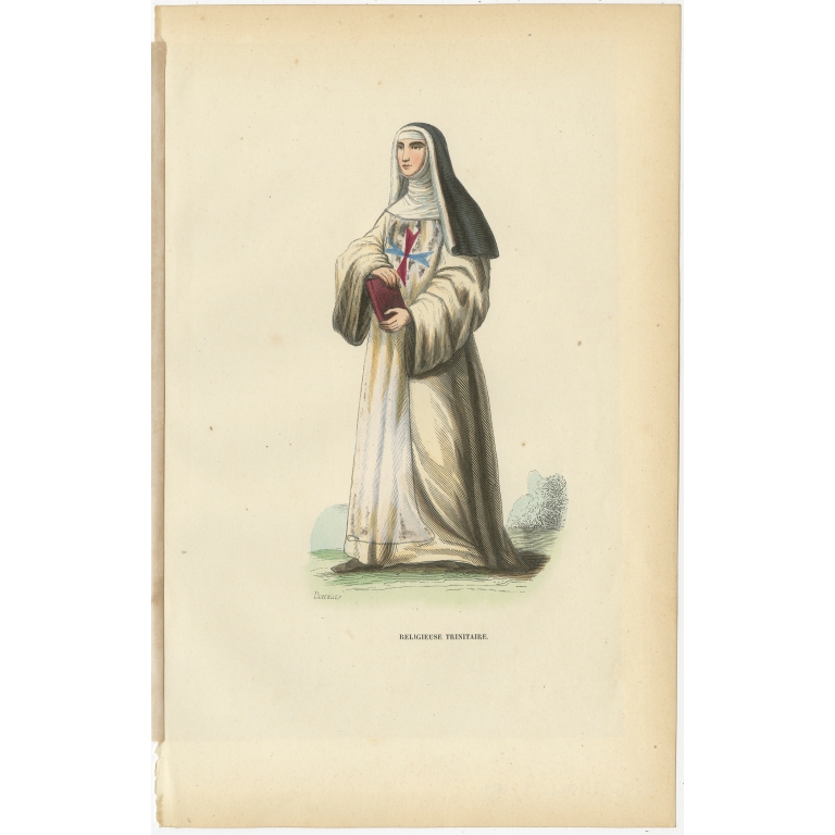 Antique Print of a Trinitarian Nun by Tiron (1845)