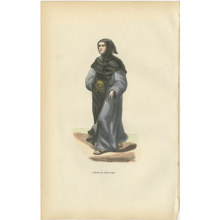 Antique Print of a Hermit of Saint Paul by Tiron (1845)