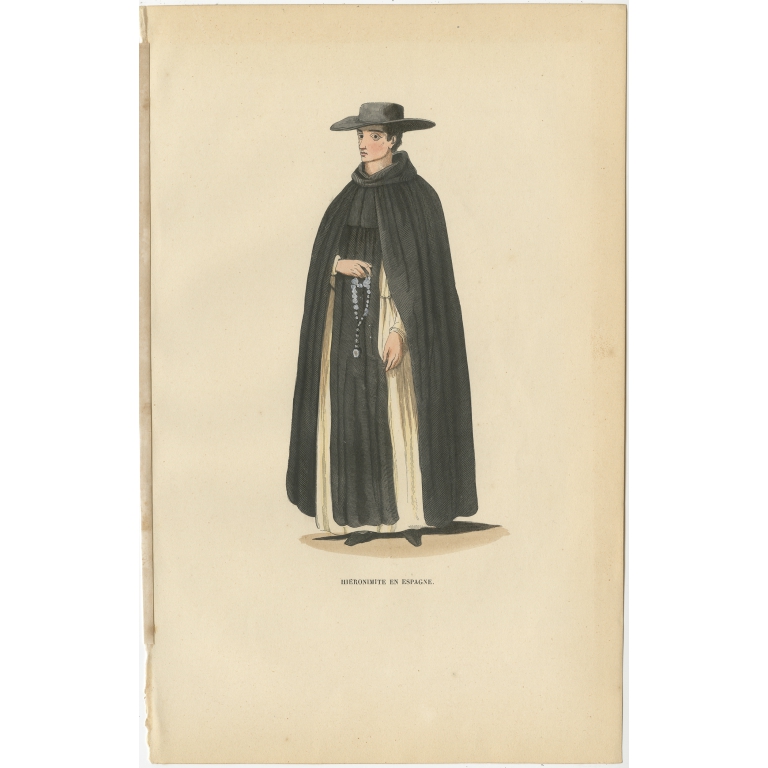 Antique Print of a Hieronymite of Spain by Tiron (1845)