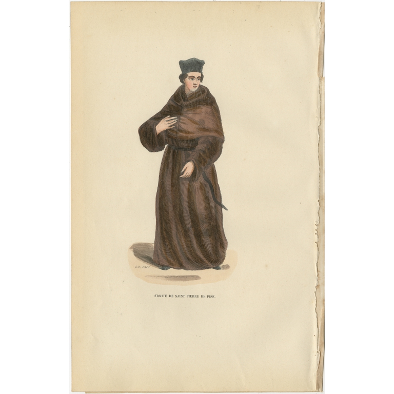 Antique Print of a Hermit of Saint Pierre by Tiron (1845)