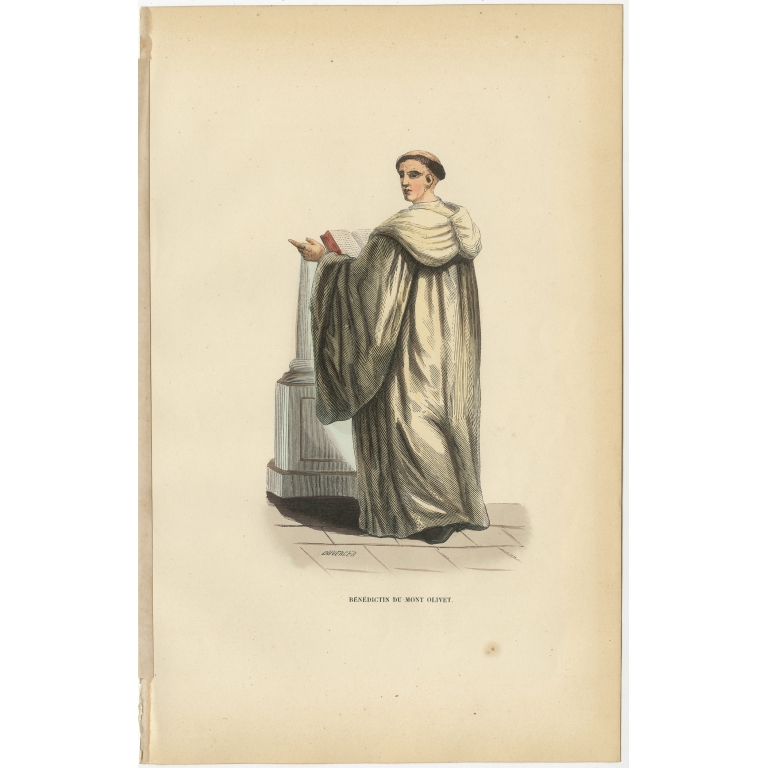 Antique Print of a Benedictine of Mont Olivet by Tiron (1845)