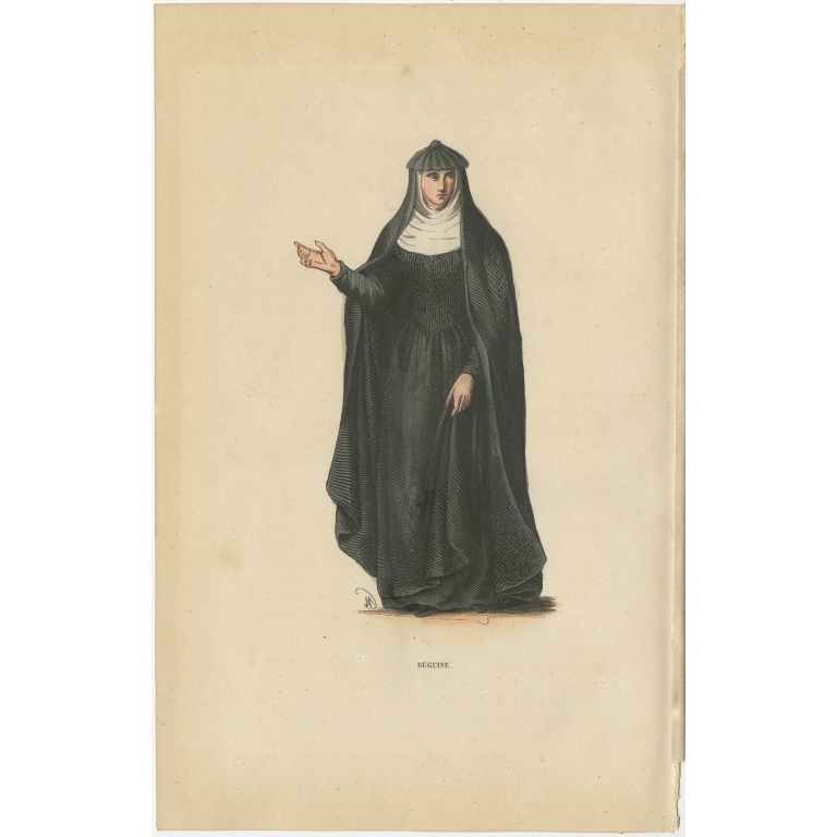 Antique Print of a Beguine Woman by Tiron (1845)