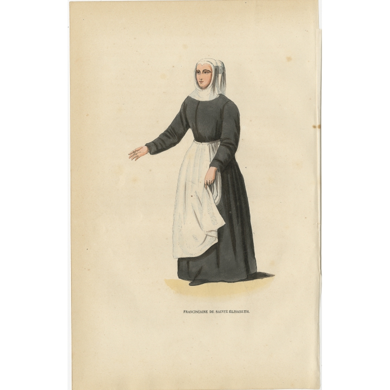 Antique Print of a Fransiscan Nun of Saint Elisabeth of Hungary by Tiron (1845)