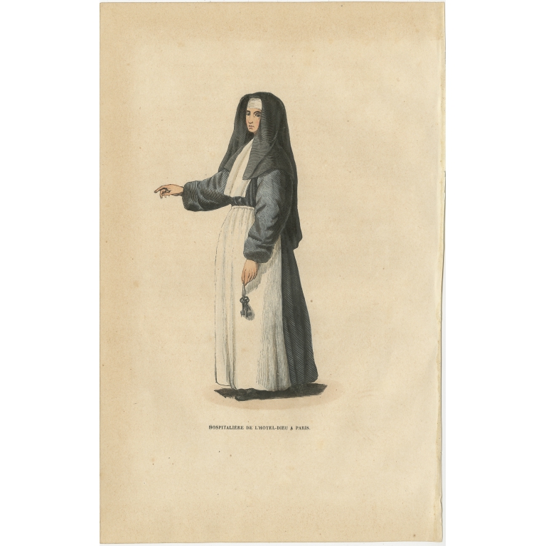 Antique Print of a Hospitaller Nun of the Hotel-Dieu a Paris by Tiron (1845)