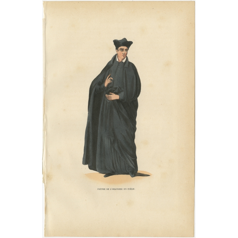 Antique Print of a Priest of the Congregation of the Oratory by Tiron (1845)