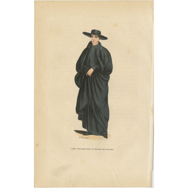 Antique Print of a Priest of the Camillians or Clerics Regular by Tiron (1845)