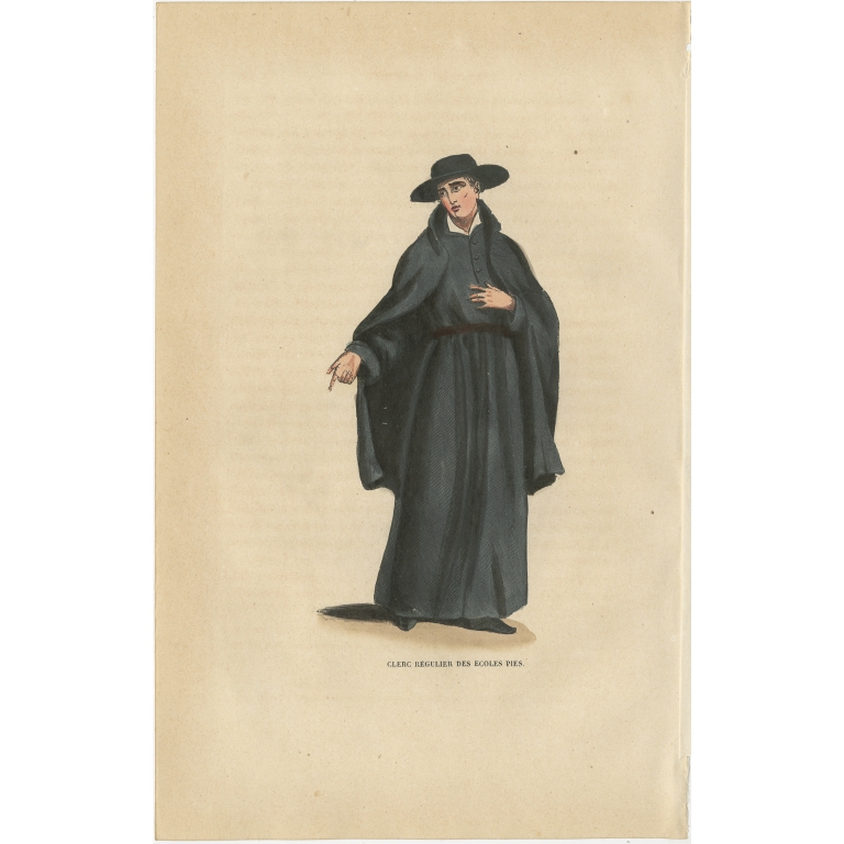 Antique Print of a Priest of the Piarists by Tiron (1845)