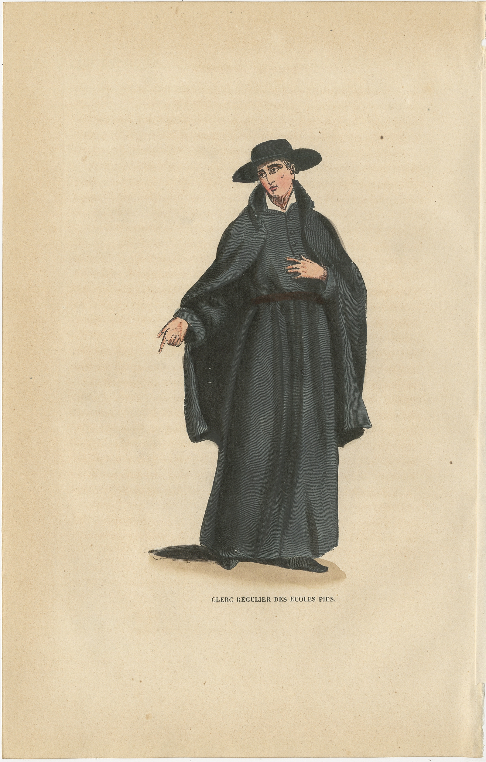 Antique Print of a Priest of the Piarists by Tiron (1845)