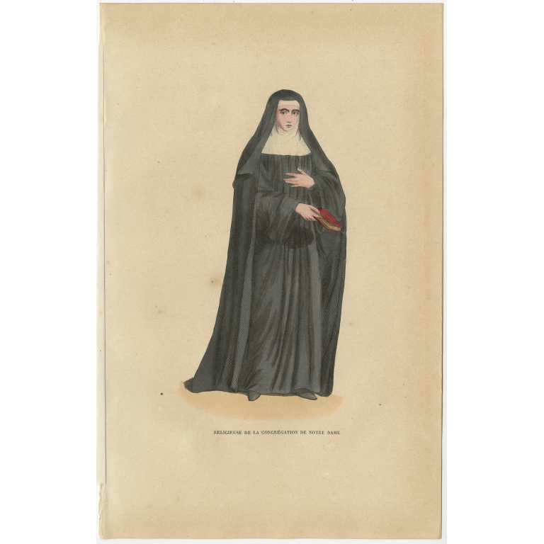 Antique Print of a Nun of the Canonesses of St. Augustine by Tiron (1845)