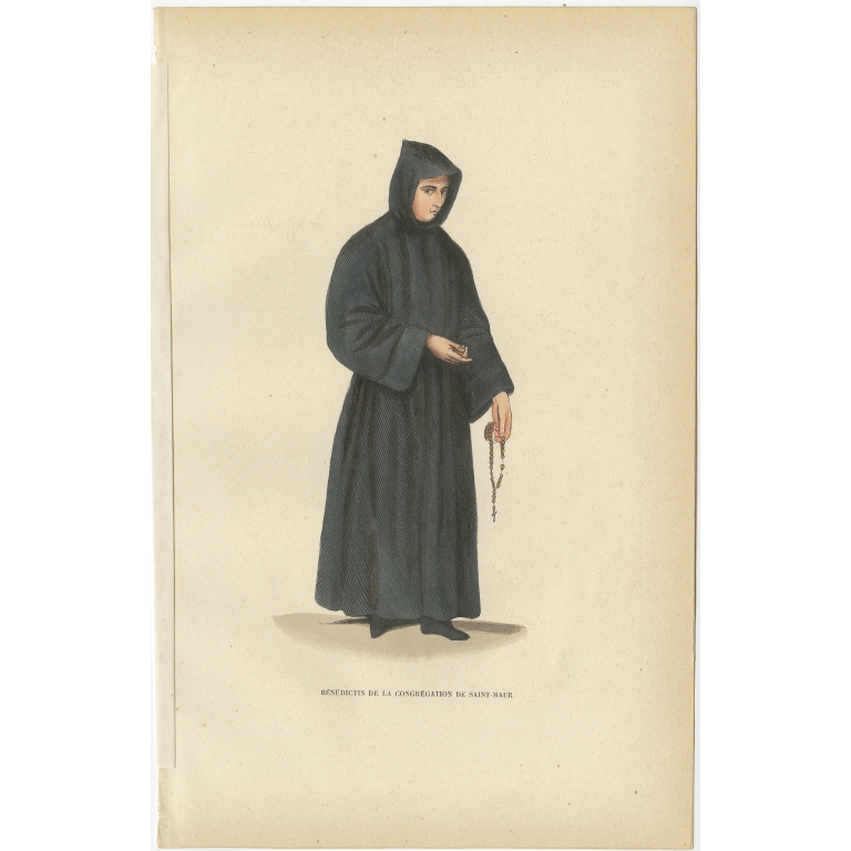 Antique Print of a Monk of the Maurists by Tiron (1845)