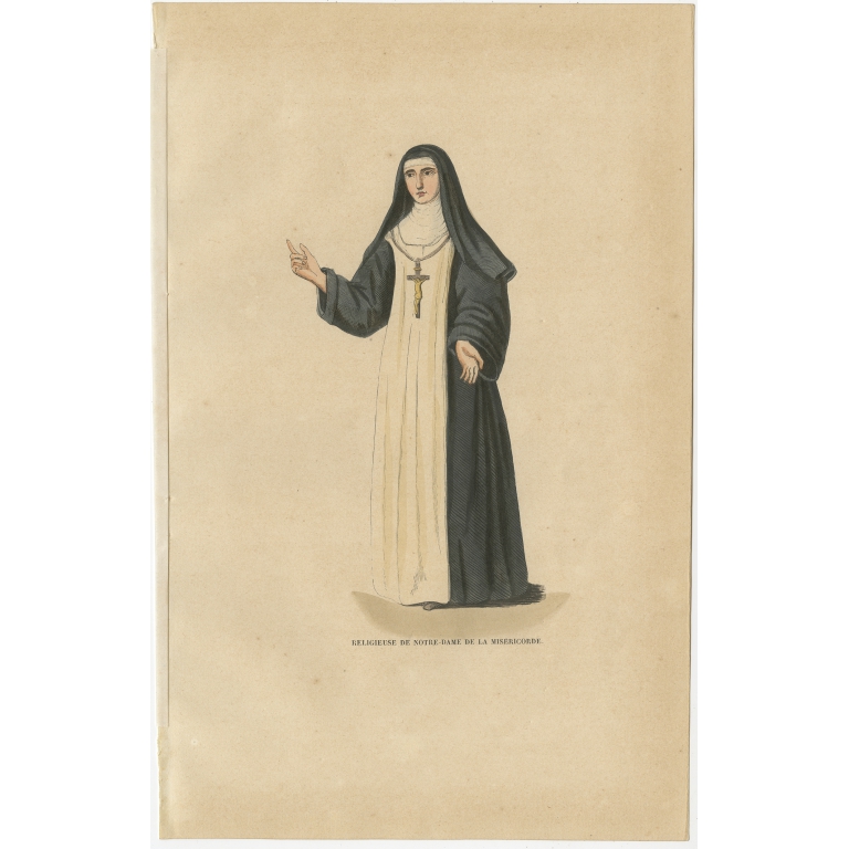 Antique Print of a Nun of the Congregation of the Sisters of Our Lady of Mercy by Tiron (1845)