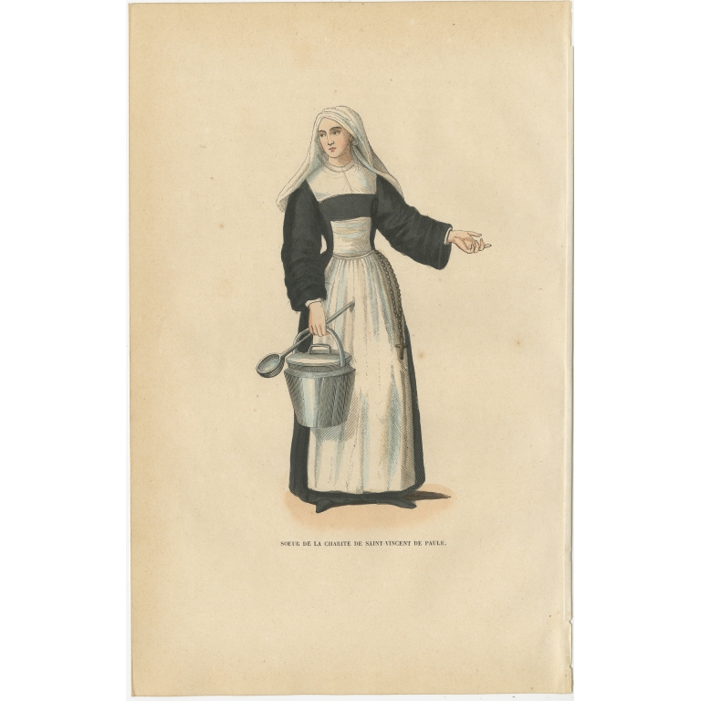Antique Print of a Sister of the Daughters of Charity of Saint Vincent de Paul by Tiron (1845)