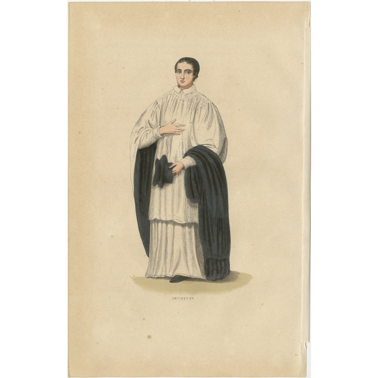 Antique Print of a Priest of the Congregation of France by Tiron (1845)