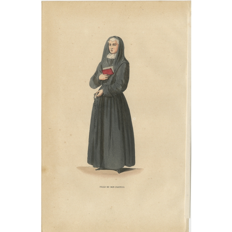 Antique Print of a Sister of the Congregation of Our Lady of Charity of the Good Shepherd by Tiron (1845)