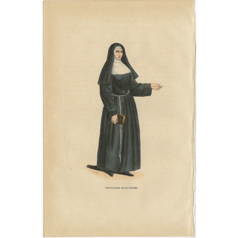 Antique Print of a Nun of the Congregation of the Daughters Hospitallers by Tiron (1845)