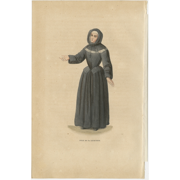 Antique Print of a Sister of the Congregation of France by Tiron (1845)
