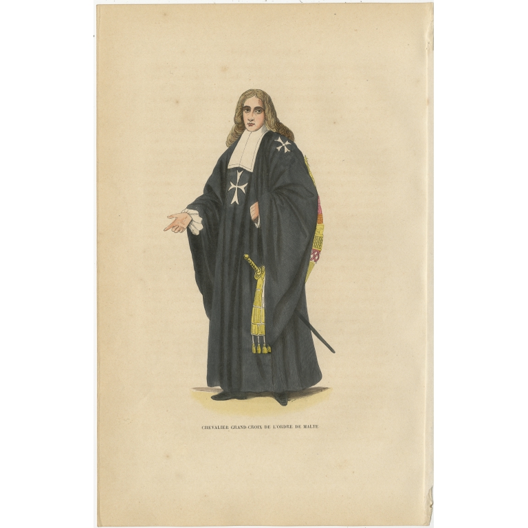 Antique Print of a Grand Cross of the Knights Hospitaller by Tiron (1845)