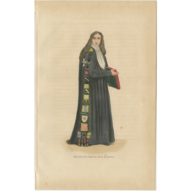 Antique Print of a Knight of the Knights Hospitaller in cape by Tiron (1845)