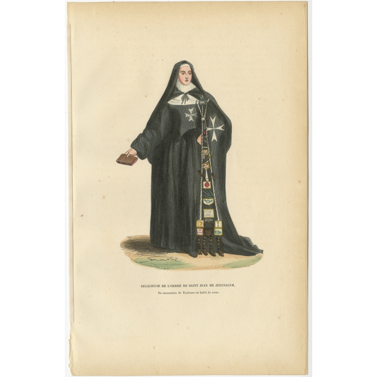 Antique Print of a Nun of the Knights Hospitaller by Tiron (1845)