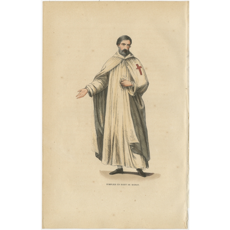Antique Print of a Knight of the Knights Templar by Tiron (1845)
