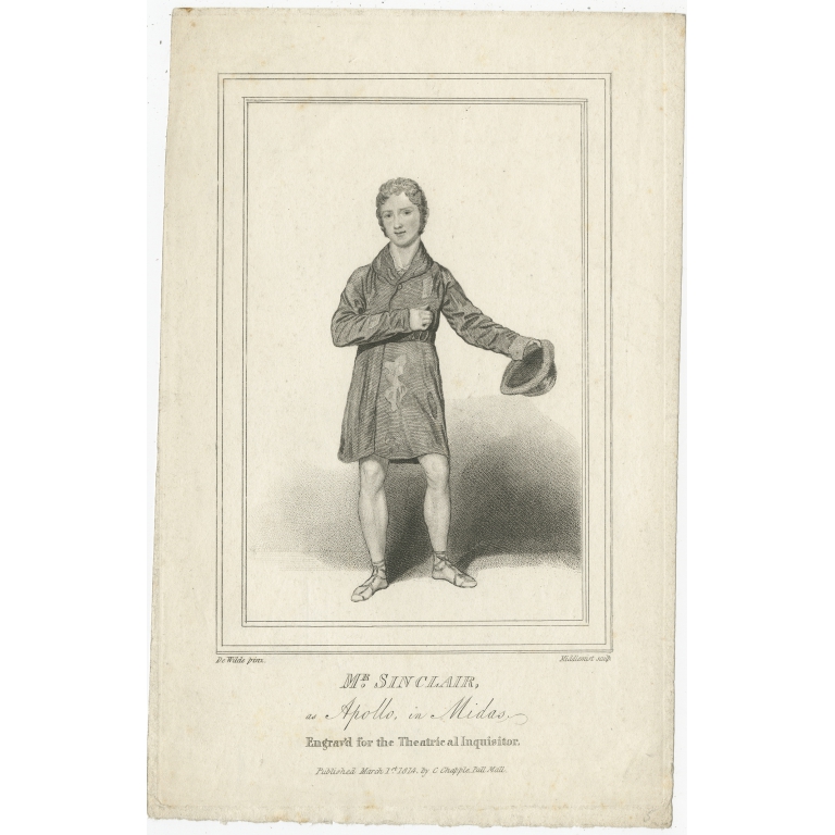 Antique Print of Mr. Sinclair as Apollo by Chapple (1814)