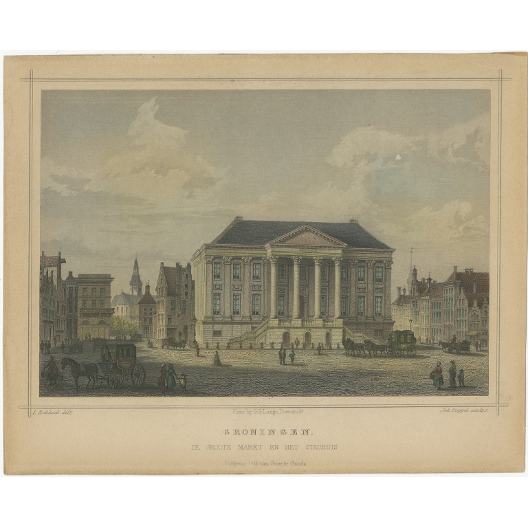 Antique Print of the City Hall of Groningen by Terwen (1858)