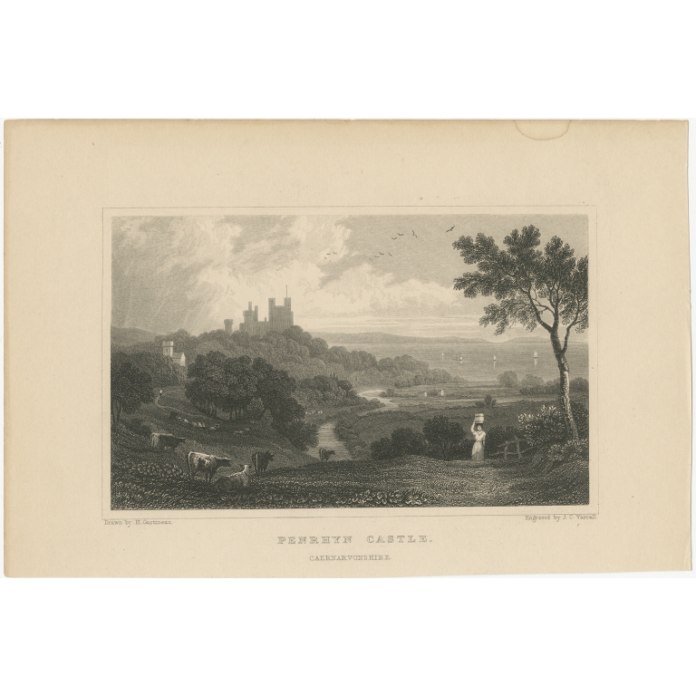 Antique Print of Penrhyn Castle by Varrall (c.1830)